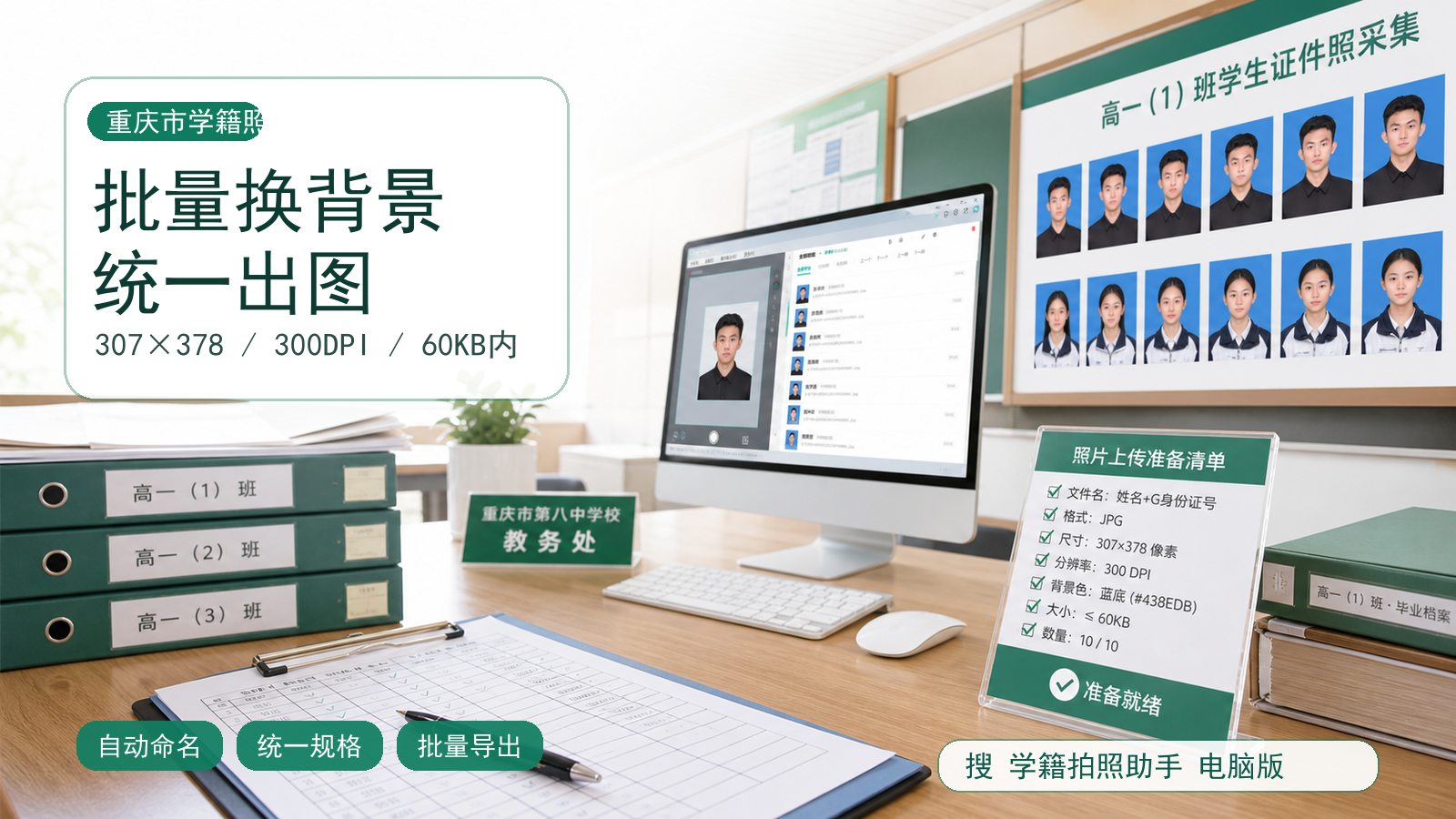 重庆市中小学学籍2.0照片要蓝底命名,学籍拍照助手电脑版怎么批量采集导出?