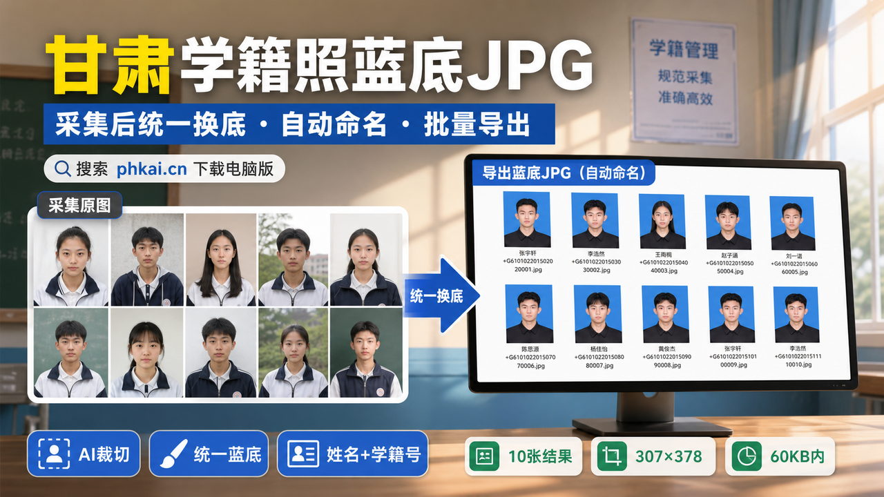 甘肃省中小学学籍照没有蓝底背景布?学籍拍照助手电脑版采集换底导出