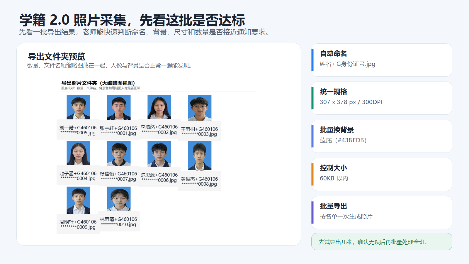批量处理后的学籍照导出结果