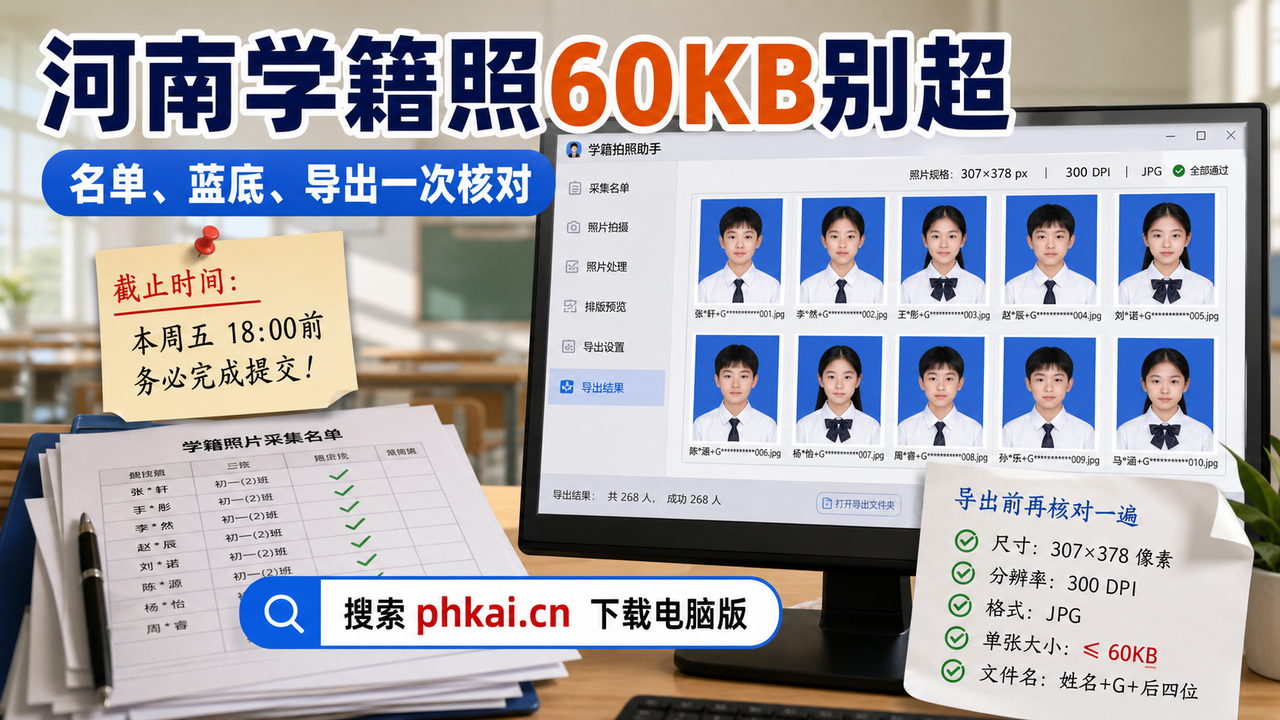 河南省中小学多班学籍照名单对不上?学籍拍照助手电脑版核验后导出