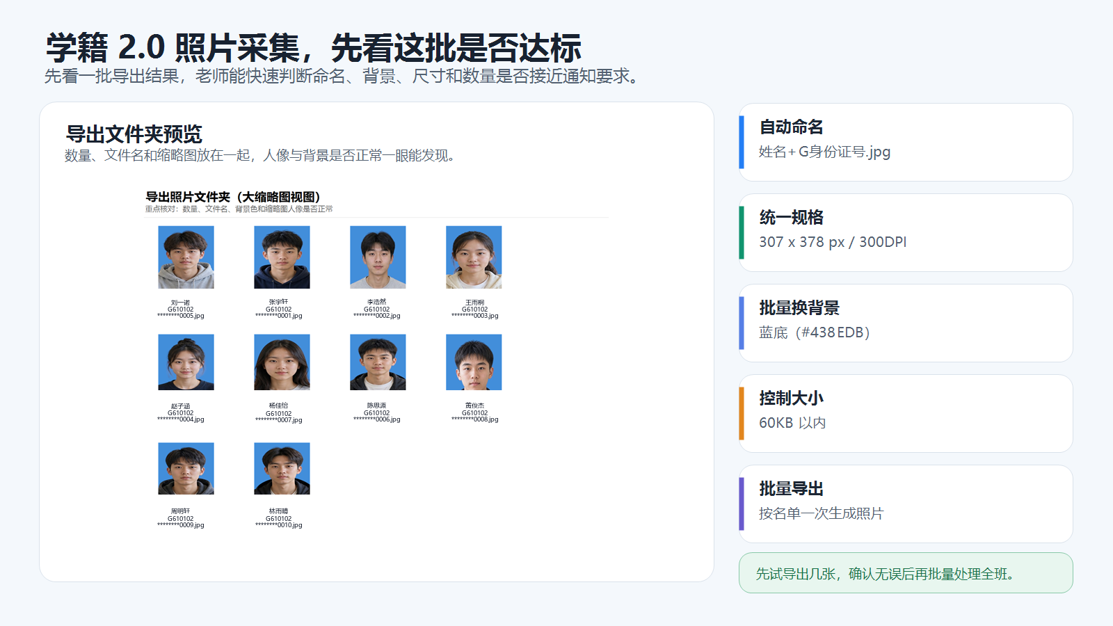 河南省中小学学籍照批量处理后的照片效果预览