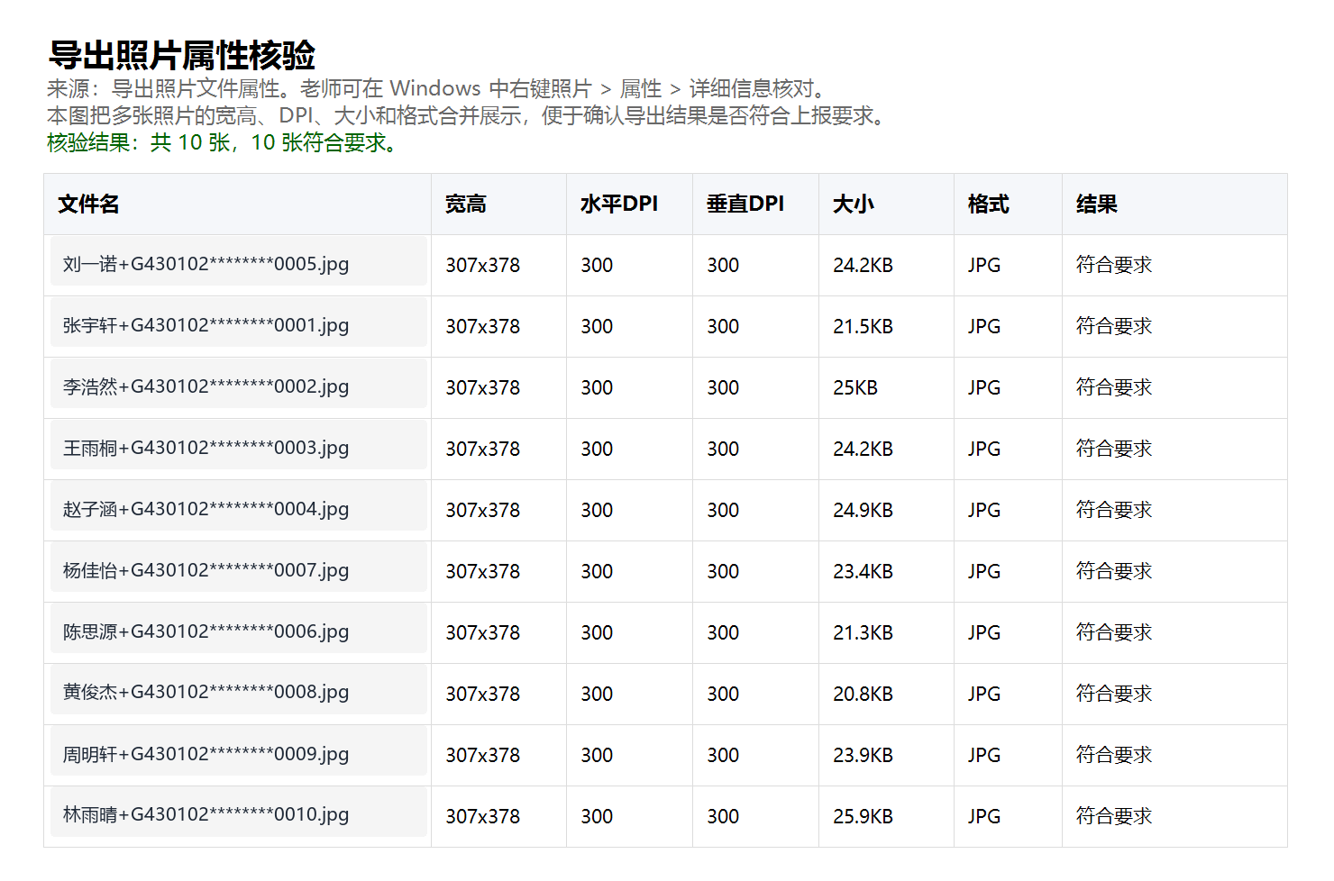 导出照片属性核验证据