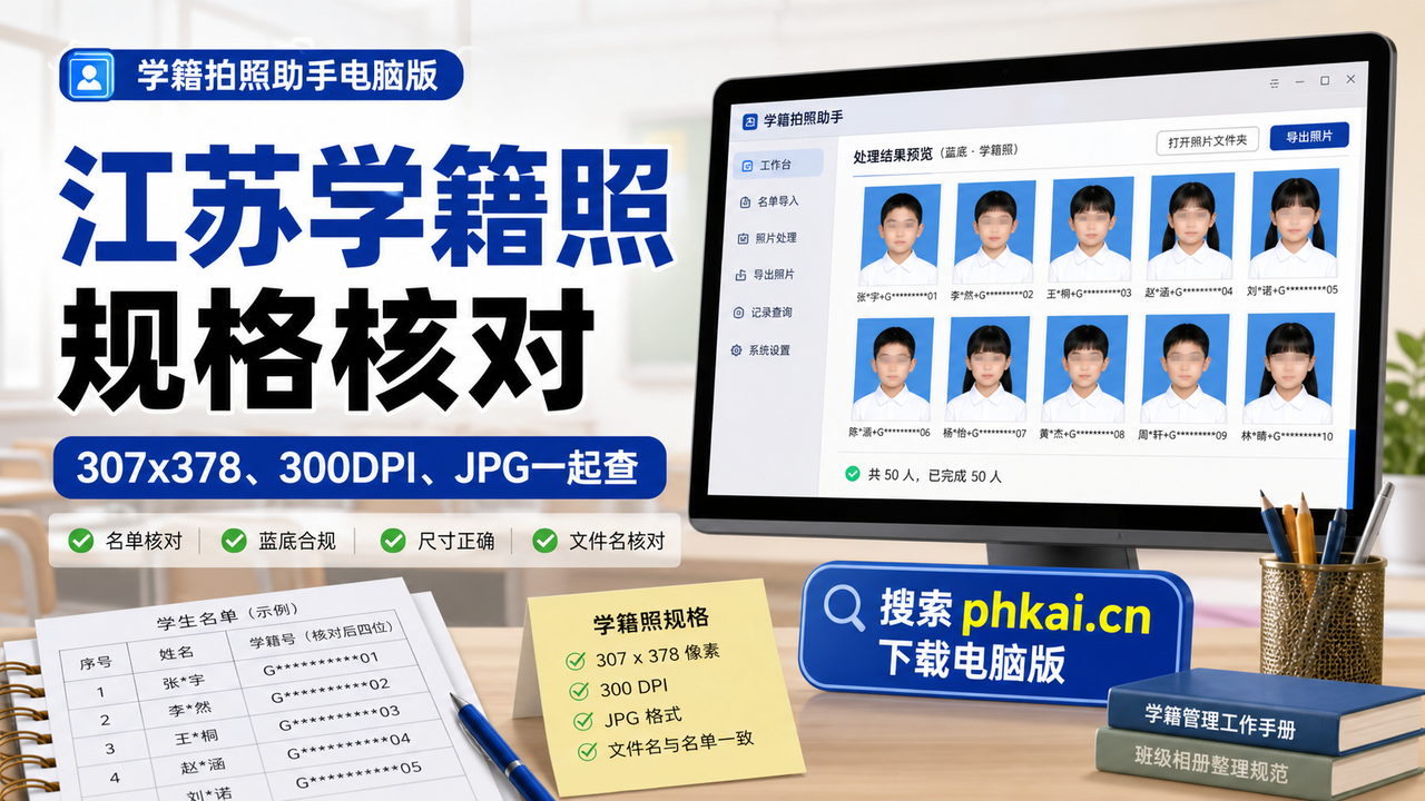 江苏省中小学年级学籍照怕漏人错名?学籍拍照助手电脑版采集后分班导出