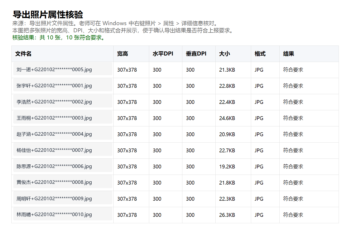 导出照片属性核验证据