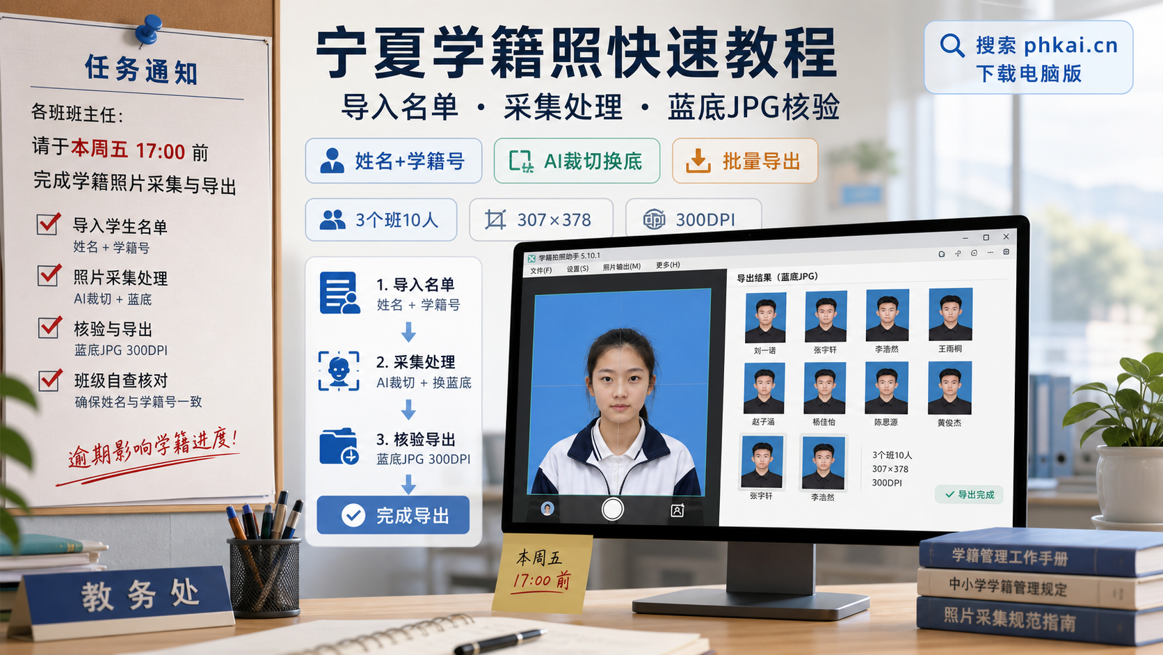 宁夏回族自治区中小学学籍照要蓝底60KB,学籍拍照助手电脑版怎么换背景并导出?