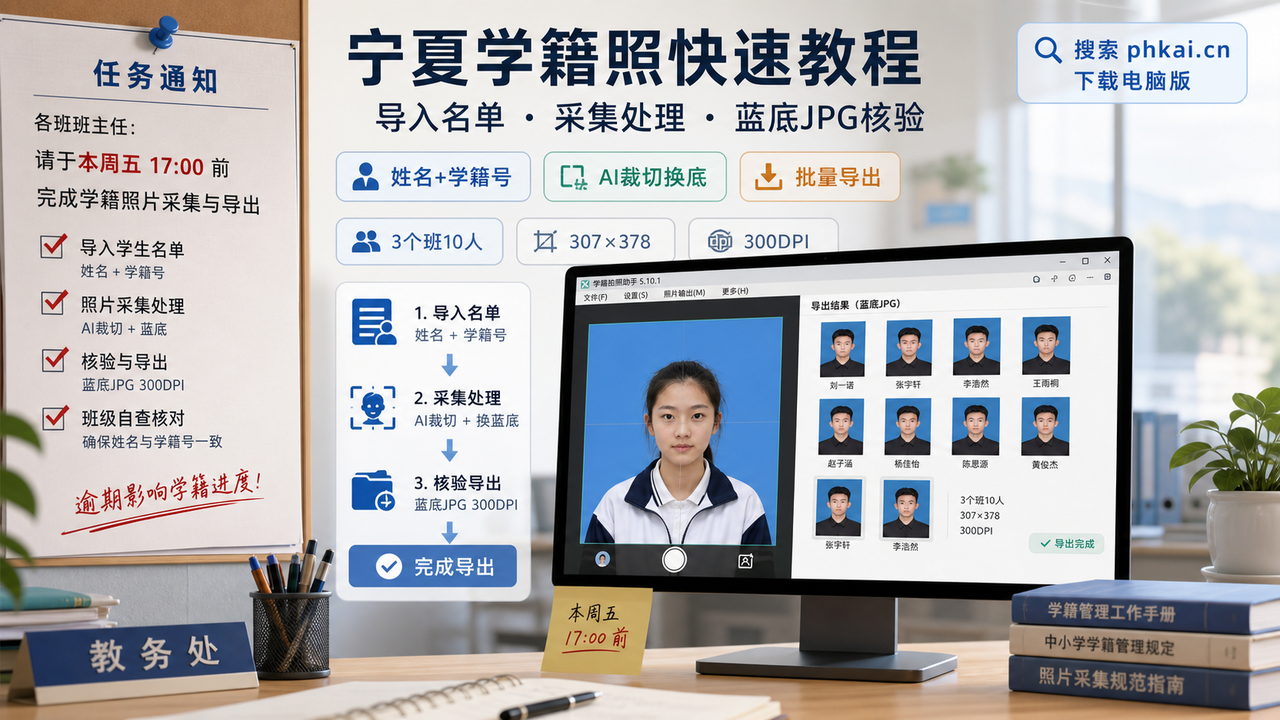 宁夏回族自治区中小学学籍照采集怕文件名写错?学籍拍照助手电脑版按名单AI裁切自动命名导出