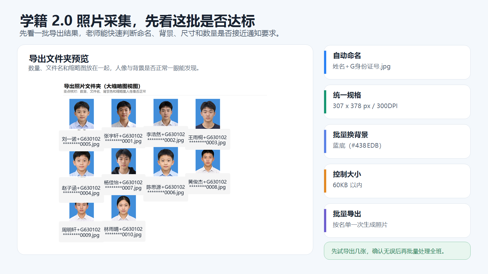 批量处理后的学籍照导出结果