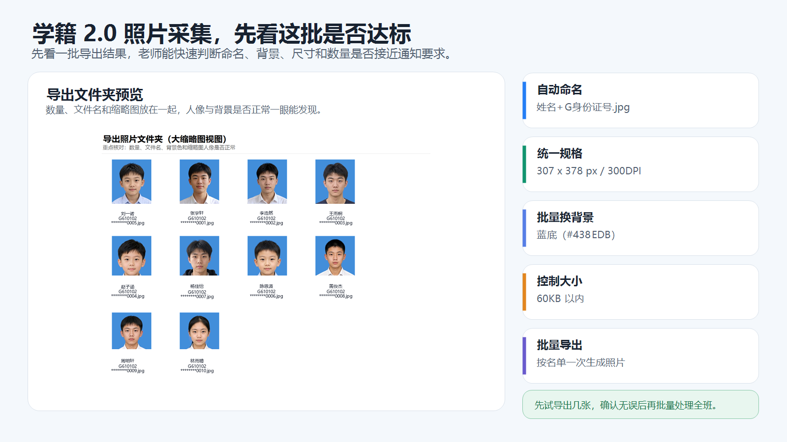 青海学籍照导出结果:10张蓝底JPG可核对