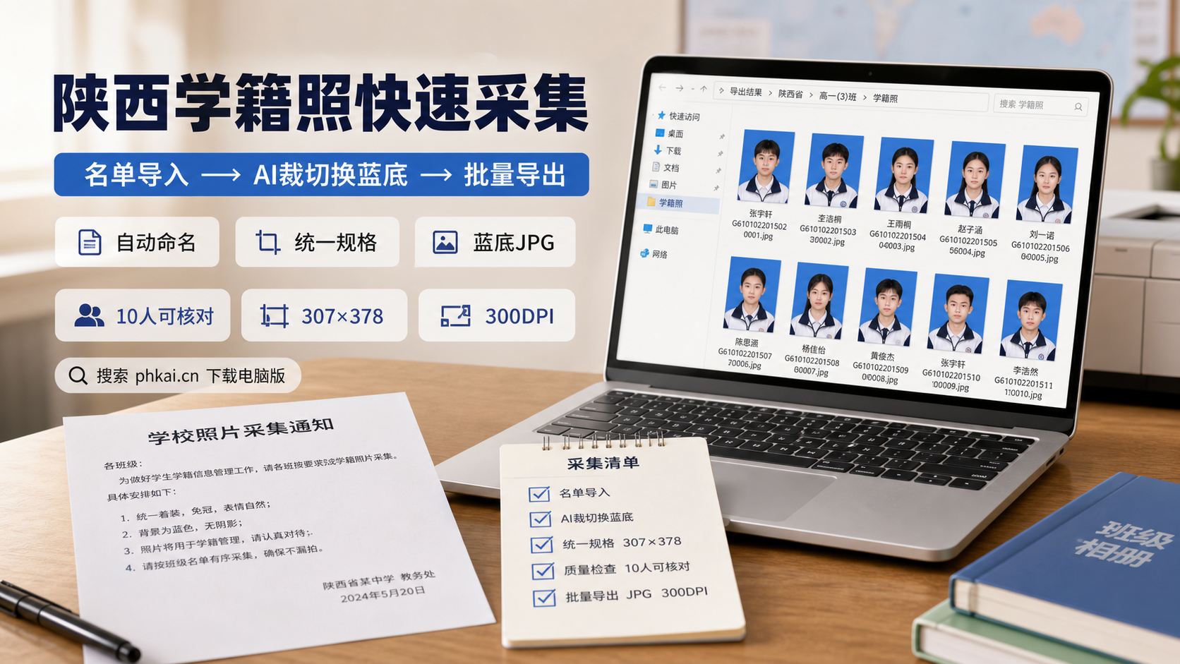 陕西省中小学学籍照采集通知来了,学籍拍照助手电脑版怎么按名单导出?