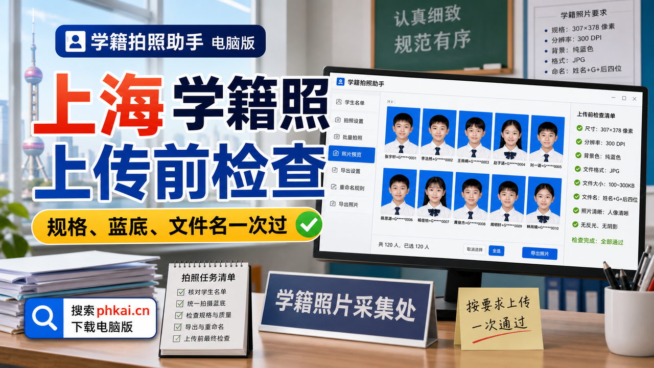 上海市中小学学籍2.0照片采集规格容易漏?学籍拍照助手电脑版批量换背景导出
