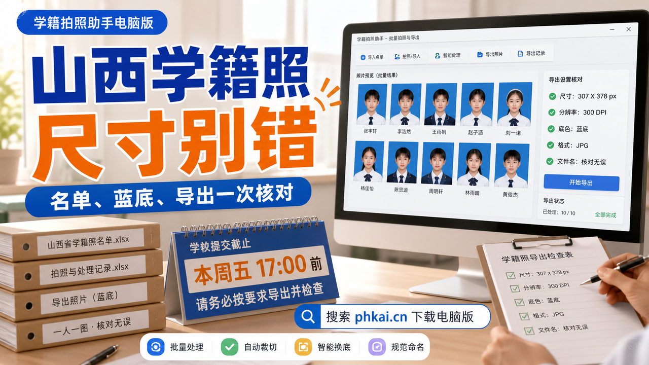 山西省中小学临时采集学籍照:学籍拍照助手电脑版批量导出