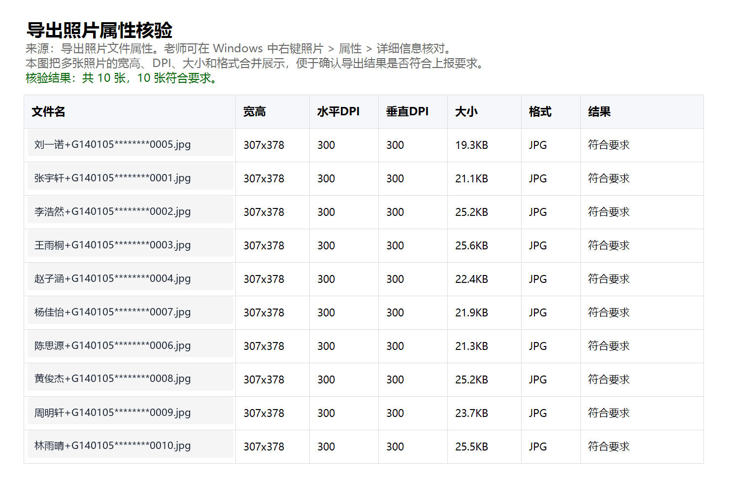 导出照片属性核验证据