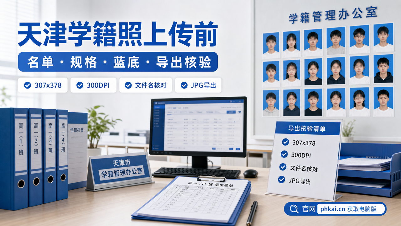 天津市中小学学籍照上传前怕退回?学籍拍照助手电脑版AI换背景再导出