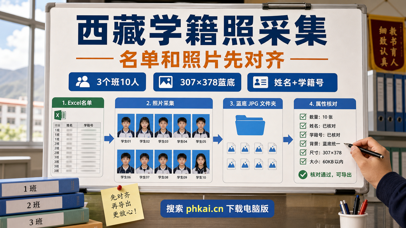 西藏自治区中小学学籍照要按班收齐,学籍拍照助手电脑版怎么批量采集导出?