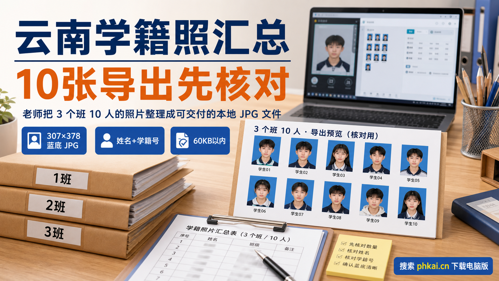 云南省中小学学籍照尺寸背景文件名都要对,学籍拍照助手电脑版怎么批量导出?