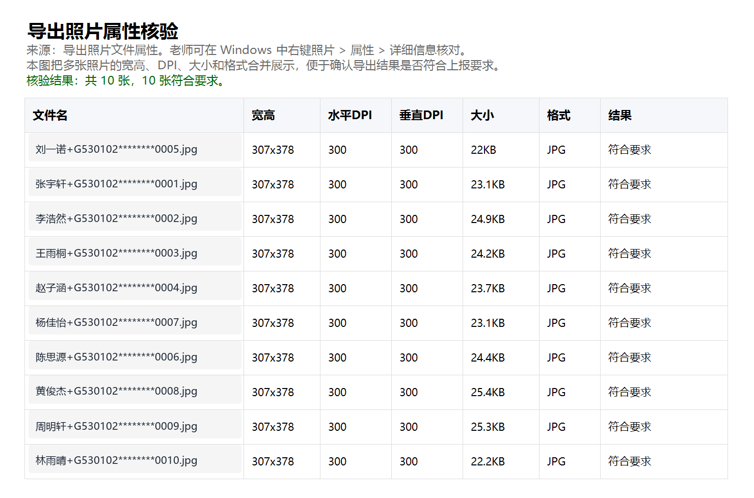 导出照片属性核验证据