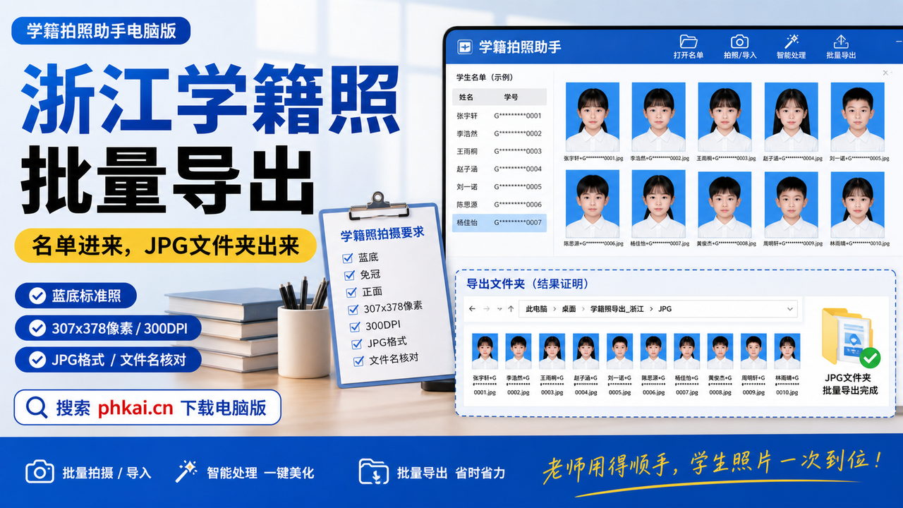 浙江省中小学学籍2.0照片采集怕上传退回?学籍拍照助手电脑版采集换底导出核验